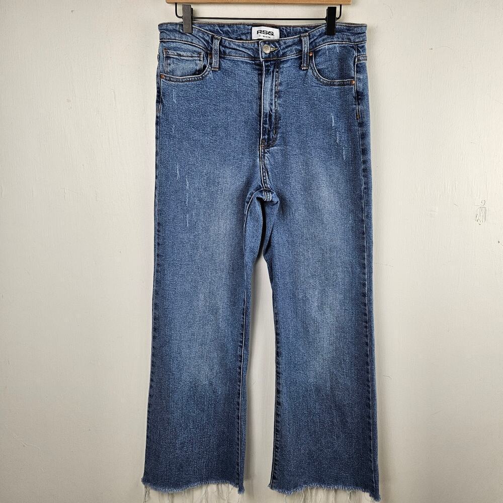 RSQ High Rise Flare Jean Women's 31 Raw Edge Ankle Wide Leg